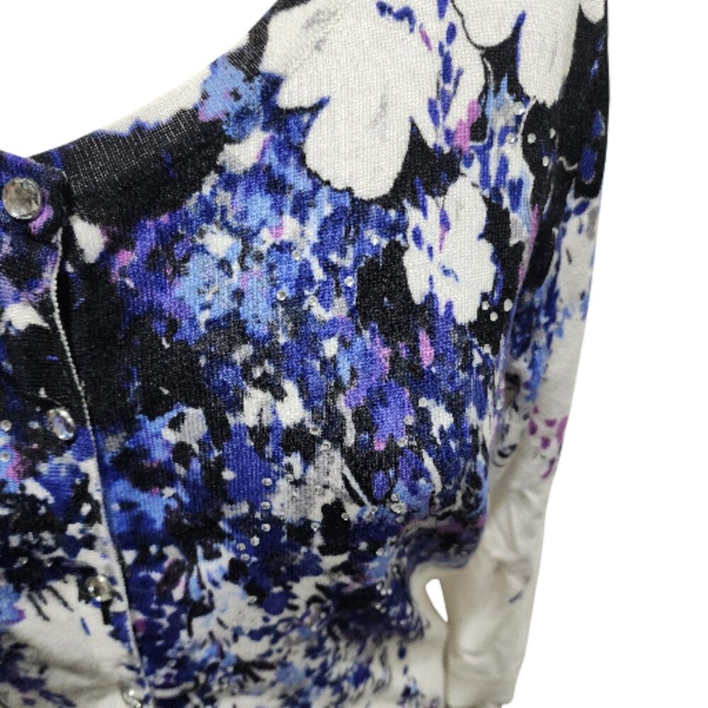 White House Black Market L Floral Print Cardigan Sweater Button Front Purple - Picture 2 of 5